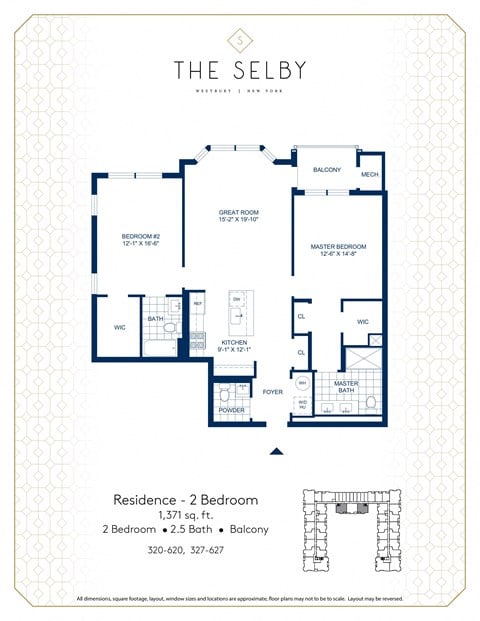 Floor plan for 2 beds, 2.5 baths, 1503 sqft